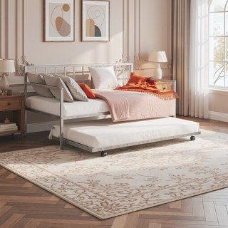 Sunvega Contemporary Black Metal Twin Daybed With Trundle and Full Frame