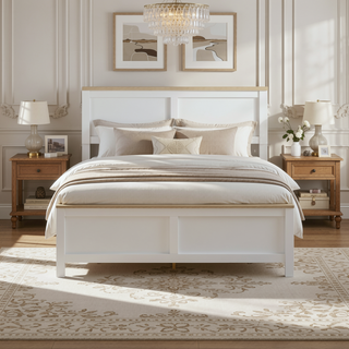 Sunvega Modern Minimalist Full Bed Frame with Headboard and Wood-Grain Tops