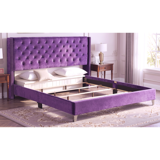 Sunvega Elegant Purple Transitional King Size Bed with Padded Headboard