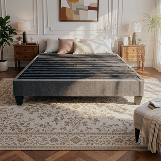 Sunvega Twin Size Upholstered Bed Frame Base in Dark Gray Linen Fabric