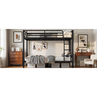 Sunvega Metal Full over Full Bunk Bed for Teens and Adults with Noise Reduction and Storage