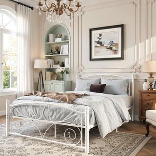 Sunvega Unique Flower Sturdy System Metal Bed Frame with Headboard and Footboard