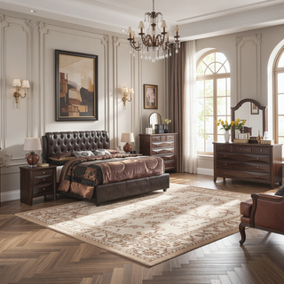 Sunvega Dark Brown Tufted Polyurethane Upholstered King Size Bed Frame
