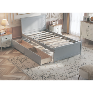 Sunvega Twin Size Bed with 2 Drawers and Wheels for Spacious Storage