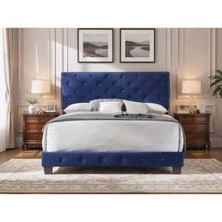 Sunvega Navy Blue Full Bed with Durable Construction for Modern Spaces