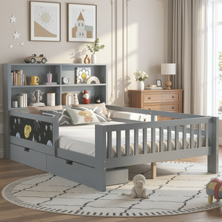 Sunvega Twin Solid Wood Platform Bed with Chalkboard Headboard and Storage Drawers