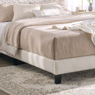 Sunvega Plush 3D Upholstered Platform Bed in White Dove with Height Adjustable Headboard