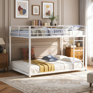 Sunvega Full over Full Metal Bunk Bed with Ladder and Guardrail for Bedroom