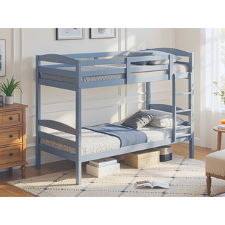 Sunvega Twin Over Twin Bunk Bed with Arch Slat Design in Gray Finish