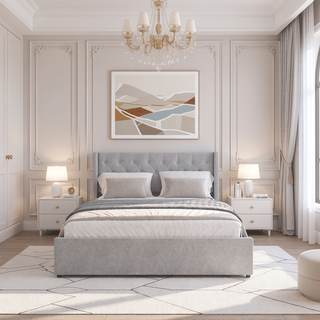 Sunvega Dark Grey Full Size Bed Frame with 4 Storage Drawers and Wingback Headboard