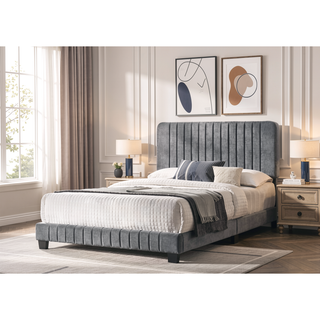 Sunvega King Size Bed with Chic Gray Upholstery for Bedroom Relaxation