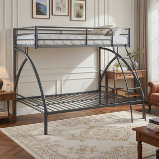 Sunvega Gray Metal Twin/Full Bunk Bed with Guard Rails and Ladder