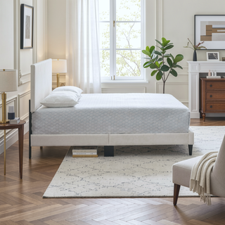 Sunvega White Faux Leather Upholstered Queen Bed with Adjustable Headboard