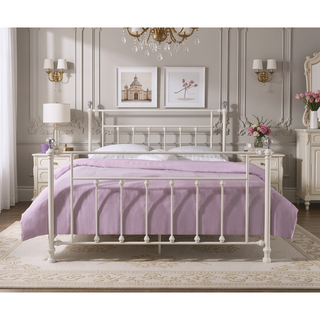 Sunvega Elegant Spindle Design Full Bed with Sturdy Metal White Finish