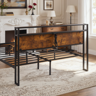 Sunvega King Size Metal Platform Bed Frame with Wooden Headboard and Footboard