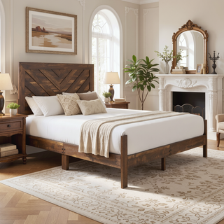 Sunvega Natural Finish Full Bed with Headboard Footboard and Rails