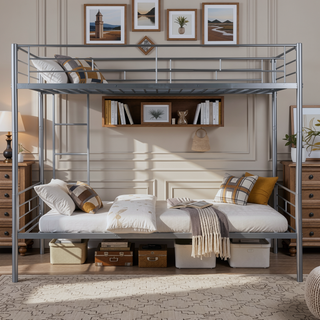 Sunvega Full Over Full Metal Bunk Bed with Chrome Finish and Guardrails