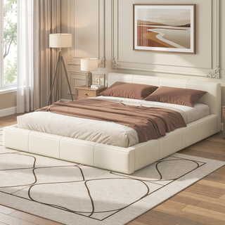 Sunvega Stylish Gray Upholstered King Bed with Faux Leather and Wood Frame