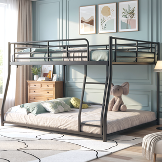 Sunvega Modern Metal Bunk Bed with Sloping Stairs Full XL Over Queen