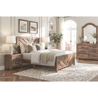 Sunvega Natural Finish Full Bed with Headboard Footboard and Rails