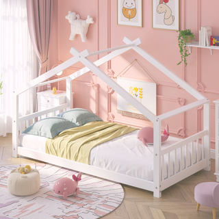Sunvega Twin Size House Bed with Playhouse Design and Sturdy Pinewood Frame
