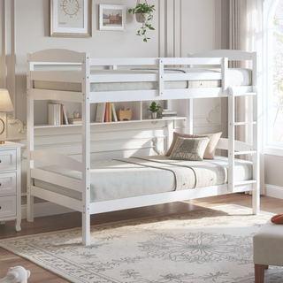 Sunvega Twin over Twin Bunk Bed with Guard Rails in Black Finish