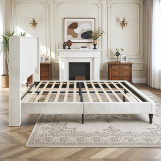 Sunvega King Size Bed Frame with High Back Upholstered Headboard and Boucle Fabric