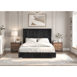 Sunvega Contemporary White Fur Chenille Fabric Mattress Ready Queen Size Bed