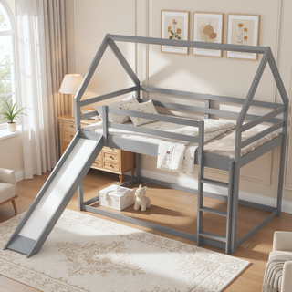 Sunvega Twin Size House Bunk Bed with Slide and Ladder for Kids Room