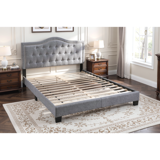 Sunvega European Queen Size Bed with Button Tufted Headboard and Charcoal Finish