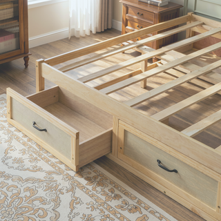 Sunvega Antique Natural Queen Size Platform Bed with 6 Spacious Storage Drawers