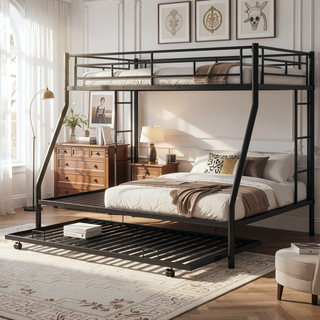 Sunvega Twin over Full Bunk Bed with Twin Trundle and Two Ladders