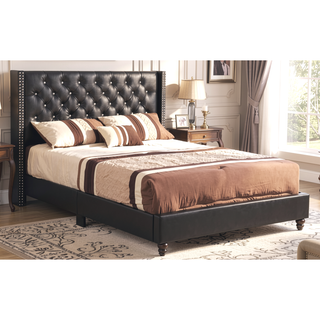 Sunvega Elegant Black Upholstered Queen Bed Frame with Durable Construction
