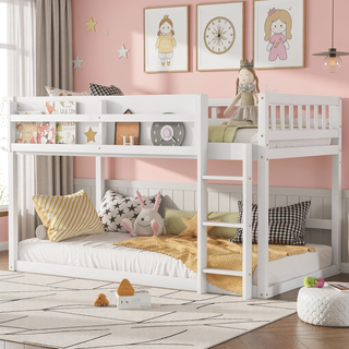 Sunvega Low Twin Over Twin Solid Wood Bunk Bed with Ladder for Kids & Juniors