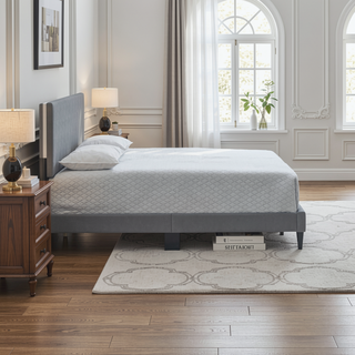 Sunvega White Faux Leather Upholstered Queen Bed with Adjustable Headboard