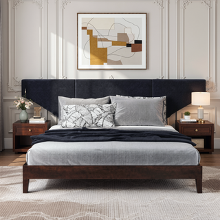 Sunvega King Platform Bed with 28-Slat Dual-Zone System in Brown