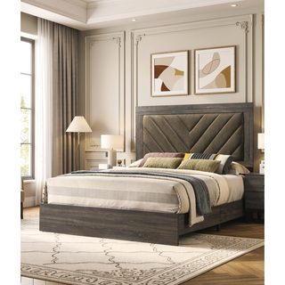 Sunvega Contemporary California King Size Bed with V-Shaped Upholstered Headboard
