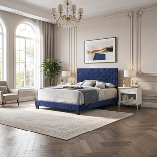 Sunvega Noble Navy Queen Bed With Transitional Flair For Balanced Room Look