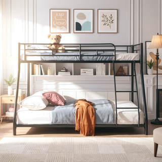 Sunvega Black Metal Bunk Bed Frame with Strong Steel Structure for Durability