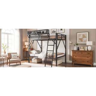 Sunvega Full Metal Loft Bed with Storage Shelf and Ladder for Kids Teens