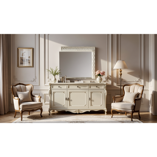 Sunvega Modern Rectangular Mirror with Intricate Wood Frame and LED Lights