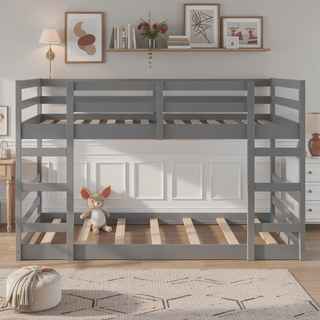 Sunvega Full Over Full Bunk Bed with Ladder in Solid Pine Wood Frame