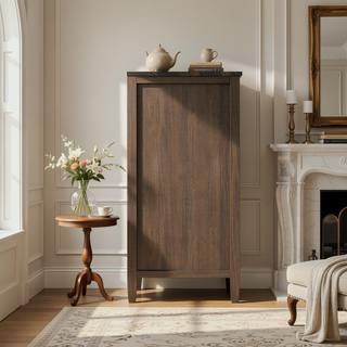 Sunvega Smoky Brown Solid Wood Sideboard with Wine Storage and Drawers