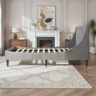 Sunvega Handmade Vertical Tufted Headboard Platform Bed Set in Light Beige Linen