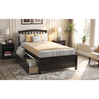 Sunvega Twin Wood Platform Storage Bed Frame with Two Drawers and Headboard