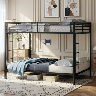 Sunvega Multi-Functional Square Tube Iron Bunk Bed with Full-Size Upper and Lower Beds