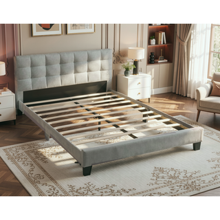 Sunvega Modern Light Gray Upholstered Tufted Headboard California King Platform Bed