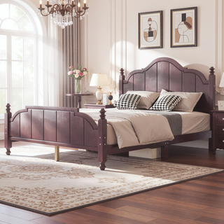 Sunvega Vintage Queen Bed Frame with Headboard and Slats Support