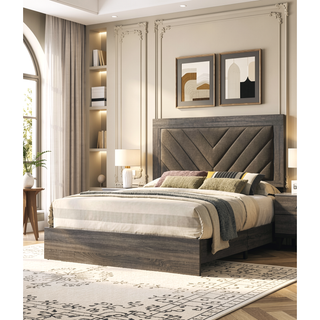 Sunvega Contemporary California King Size Bed with V-Shaped Upholstered Headboard