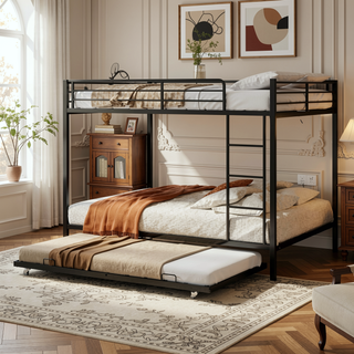Sunvega Twin Over Full Metal Bunk Bed with Trundle for Space Saving and Safety